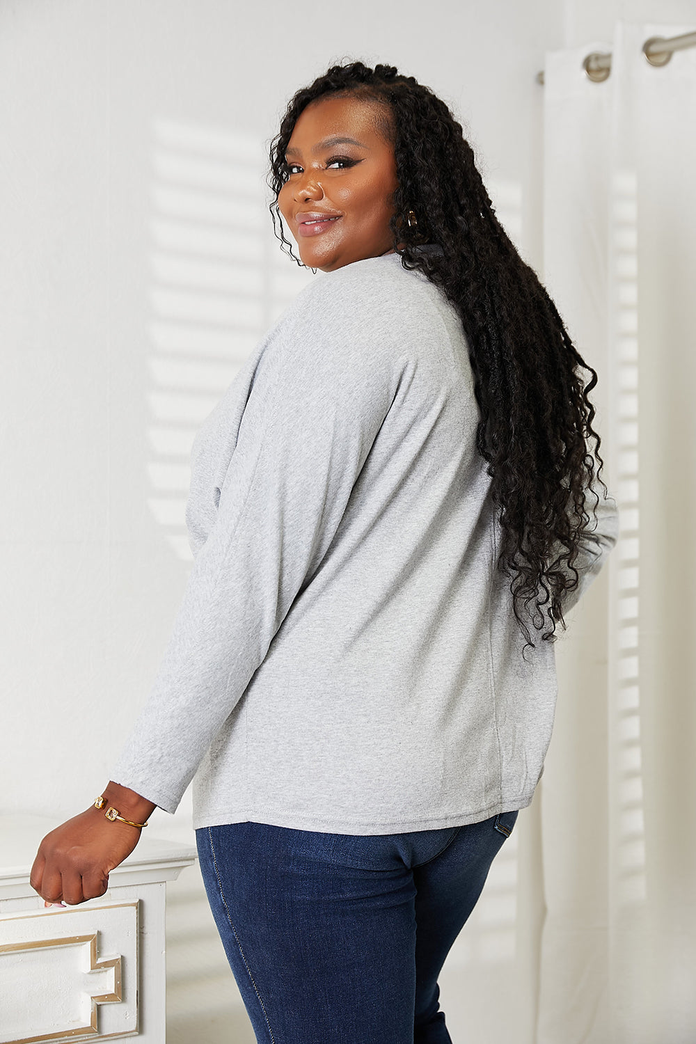 Seam Detail Round Neck Long Sleeve Top for Women