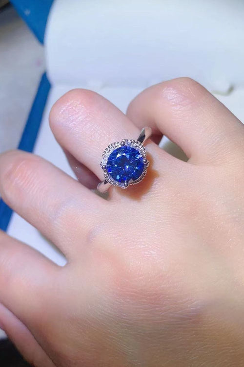 2 Carat Moissanite Contrast 925 Sterling Silver Ring in Blue for Women