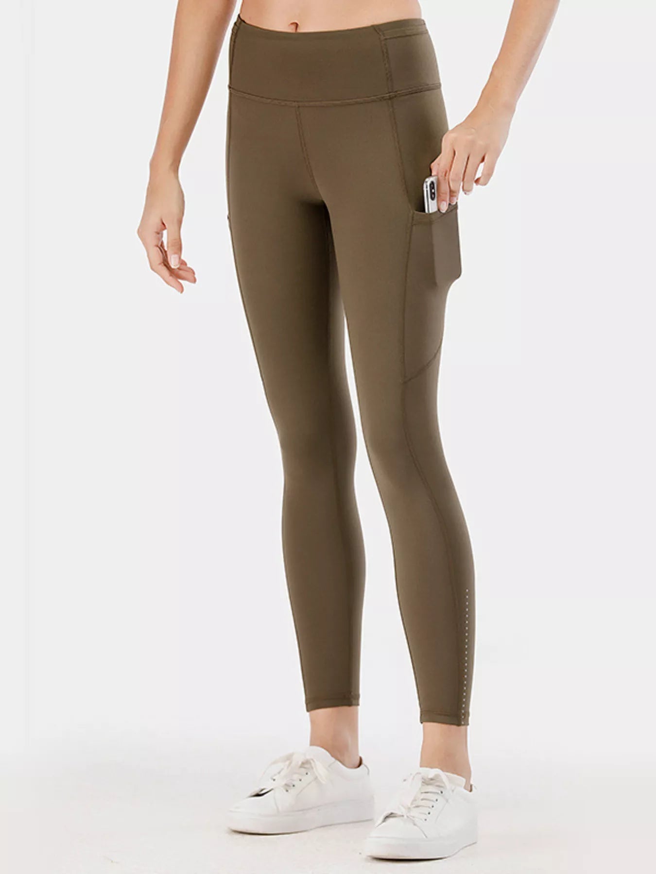 High-Waisted Active Leggings with Pockets Plus Size in Olive for Women