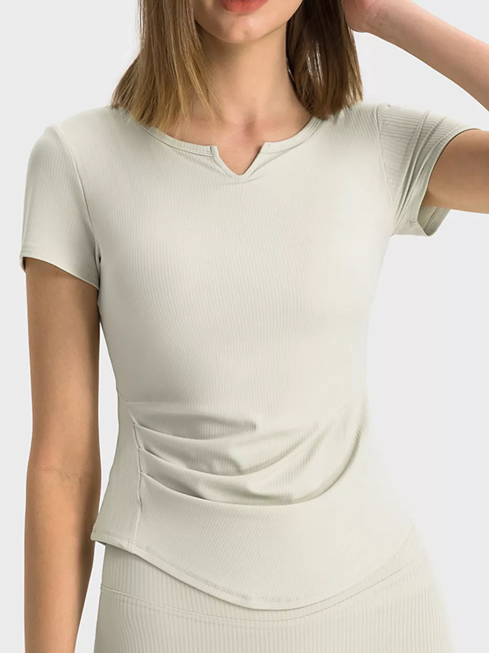 Notched Short Sleeve Active T-Shirt in Brown for Women