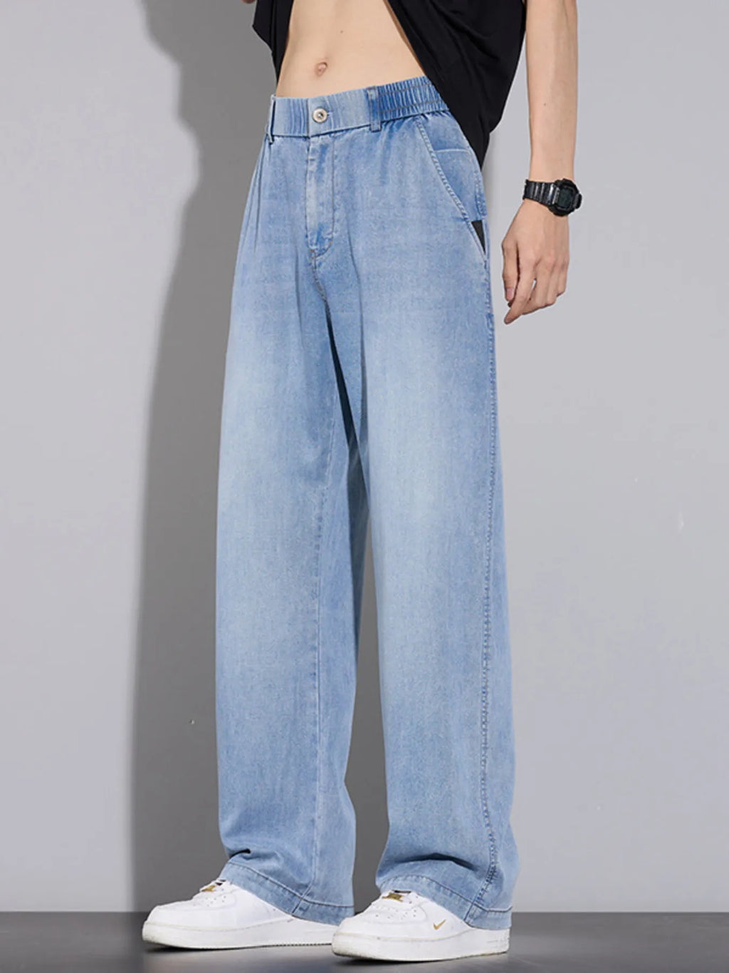 Wide Leg Relaxed Fit Jeans in Vintage Blue for Men
