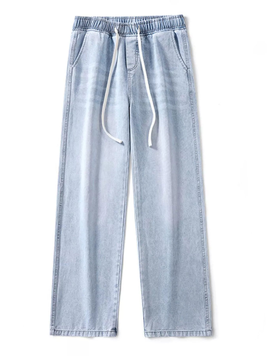 Drawstring Wash Wide Leg Jeans Plus Size in Vintage Blue for Men