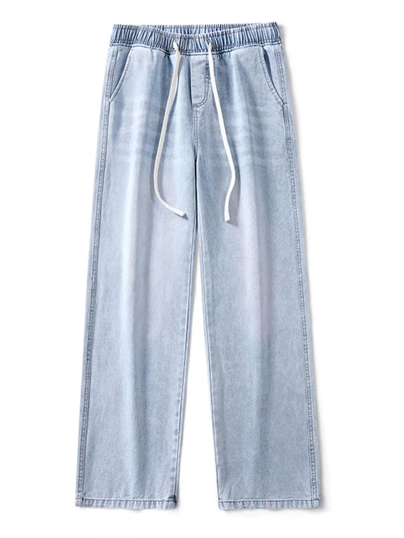 Drawstring Wash Wide Leg Jeans Plus Size in Vintage Blue for Men