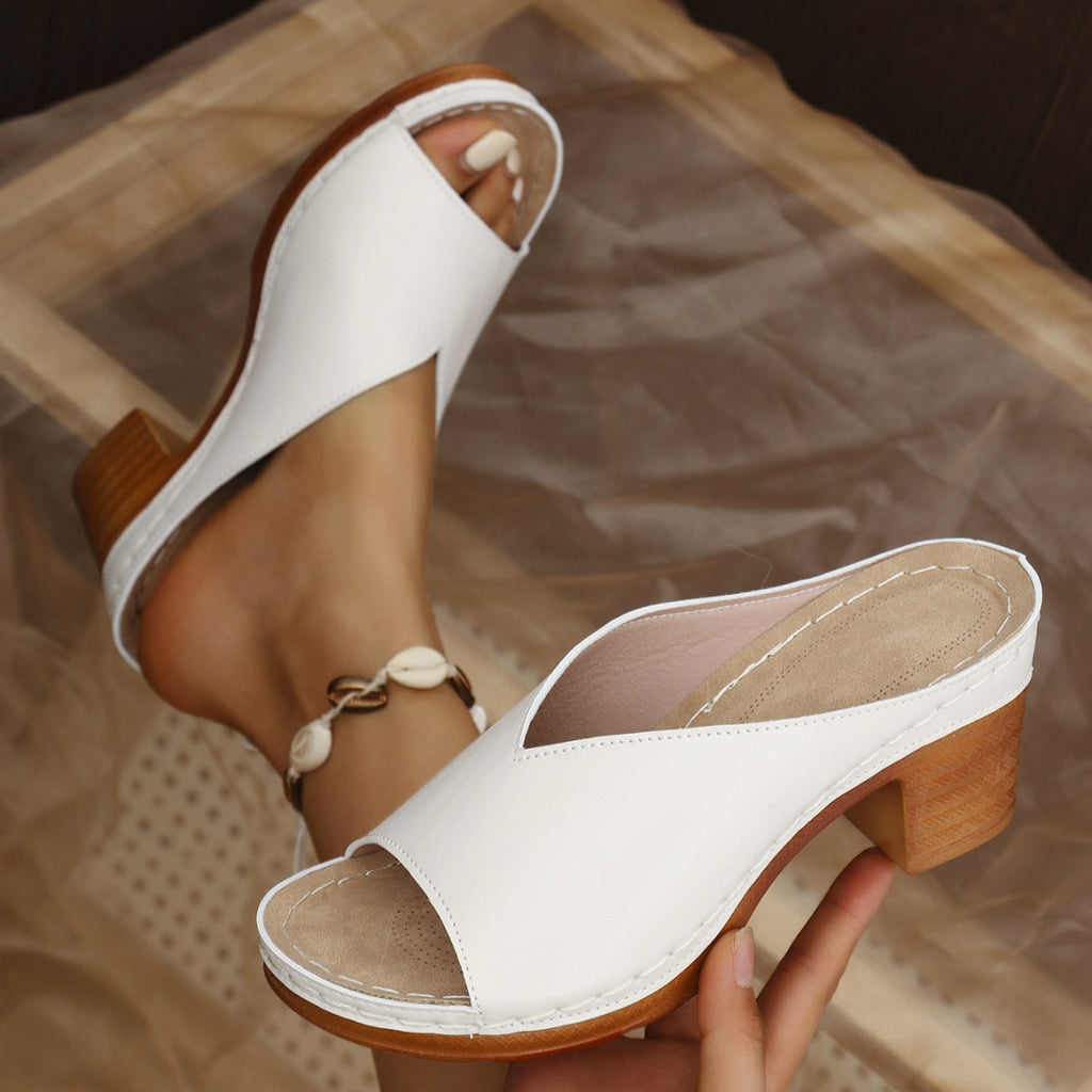 Open Toe Block Heel Sandals in Silver for Women