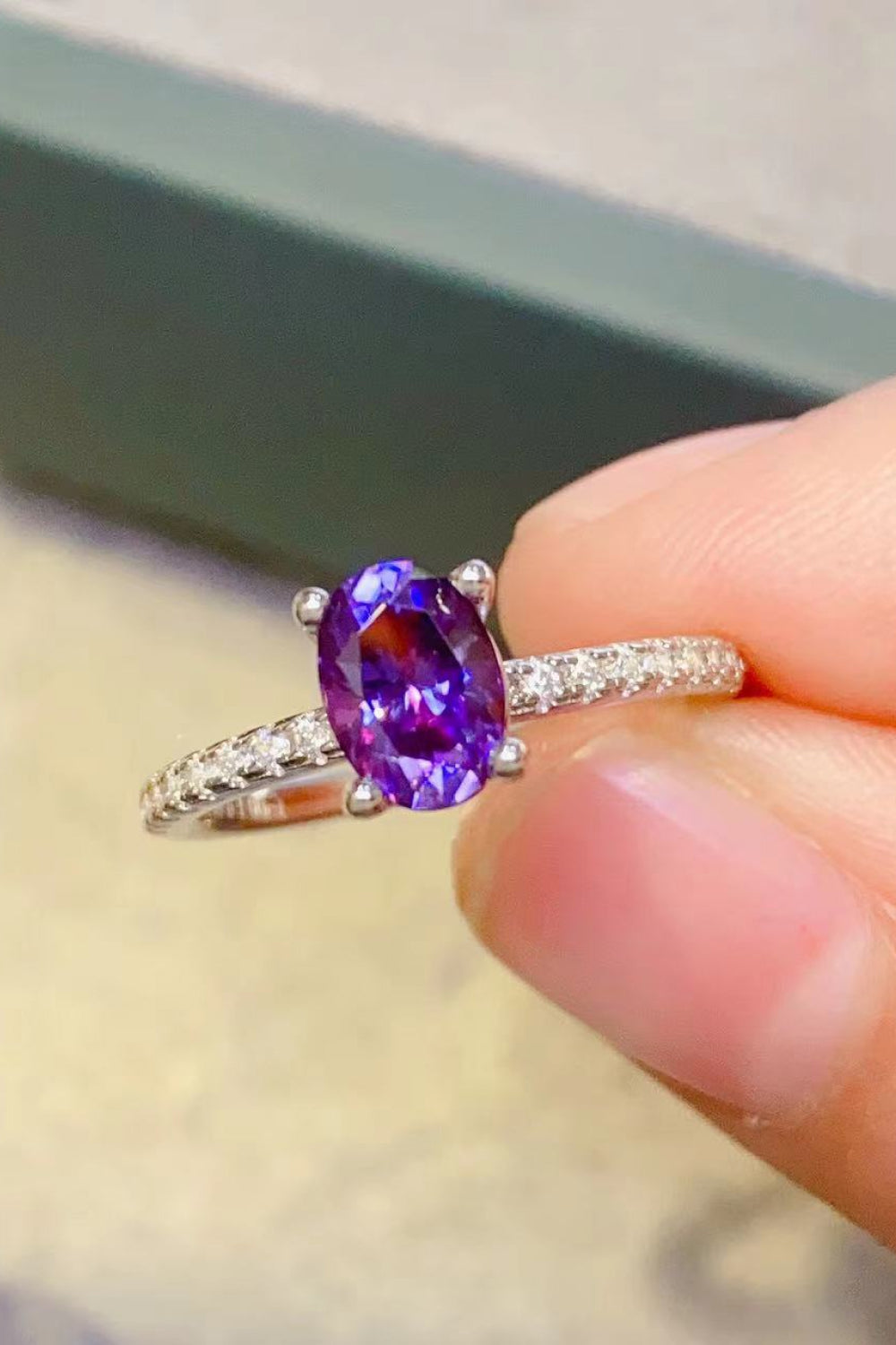 1 Carat Purple Moissanite 4-Prong Ring for Women