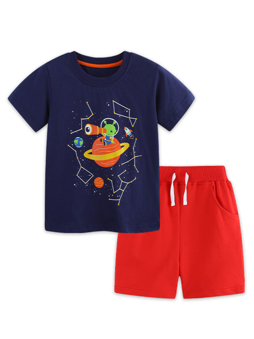 Astronaut Graphic Tee & Shorts Set in Dark Navy for Boys