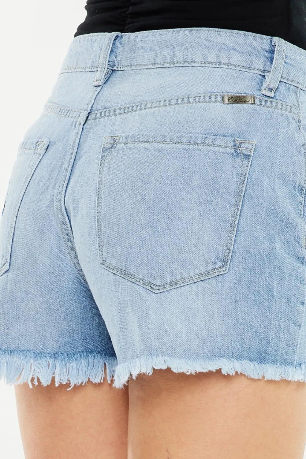 Raw Hem Distressed High Waist Denim Shorts in Light for Women