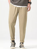 Casual Straight-Leg Cropped Pants in Khaki for Men