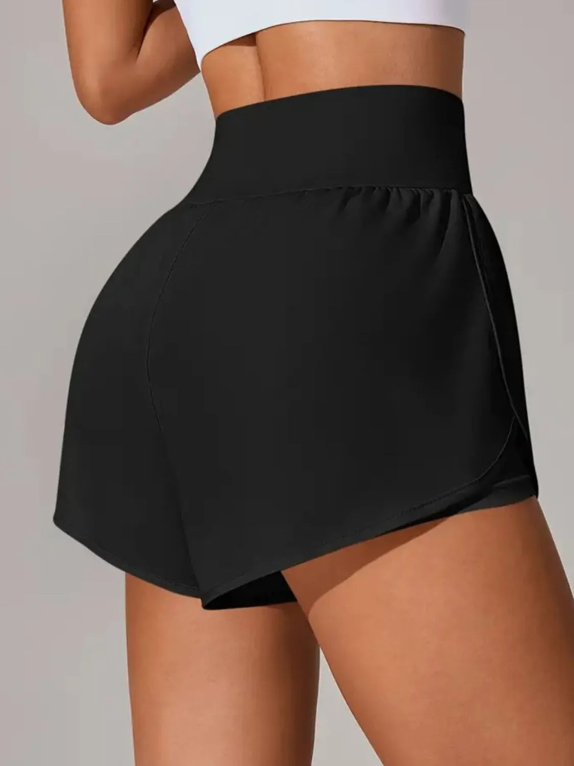Pocketed High Waist Active Shorts in Black for Women