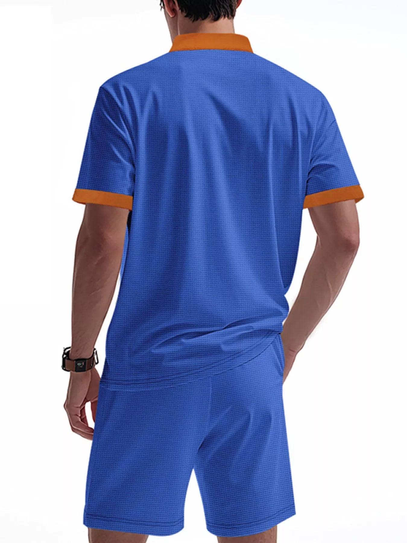 Lace-Up Collar Casual Top and Shorts Set Plus Size in White for Men