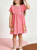 Ruffled Sleeve Polka Dot Embroidered Dress in Multicolor Multicolor for Girls