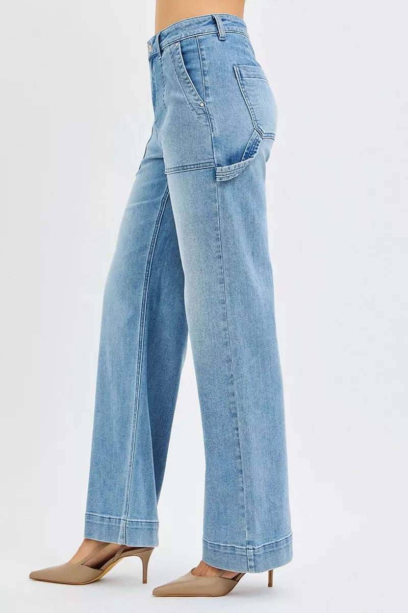 High Rise Straight Leg Jeans with Front Pockets Plus Size in Medium for Women