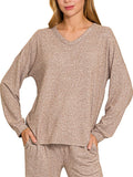 Soft Melange Long Sleeve Tee & Pants Set in Brown for Women