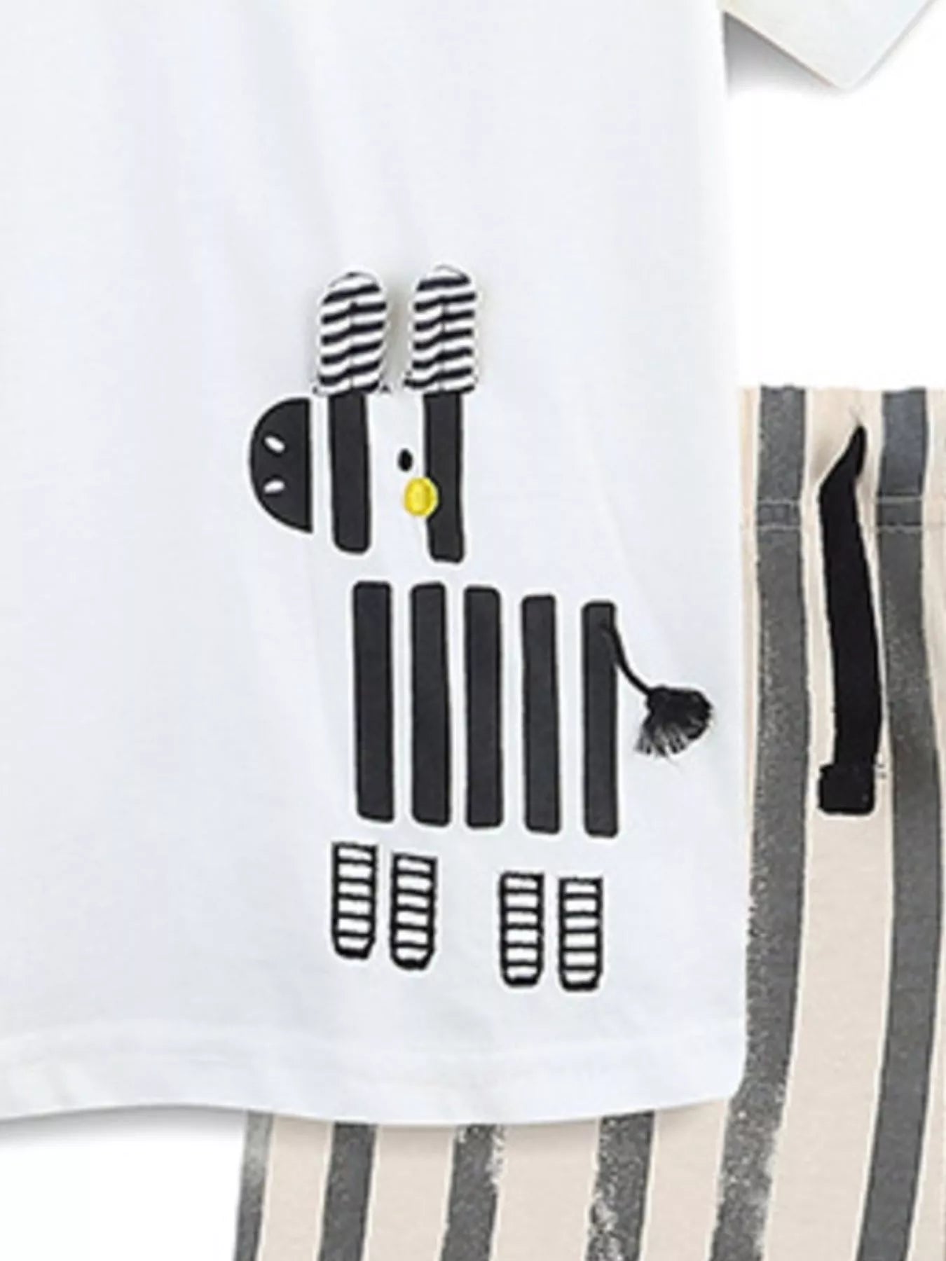 Zebra Short Sleeve Tee and Striped Shorts Set in White for Boys