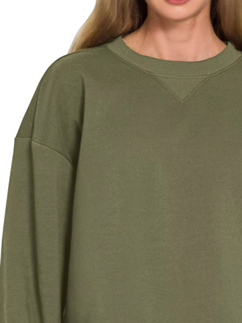 Fleece Long Sleeve Sweatshirts & Shorts Set in Dark Olive for Women
