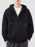 Plus Size Solid Color Zip-Up Hoodie in Black for Men