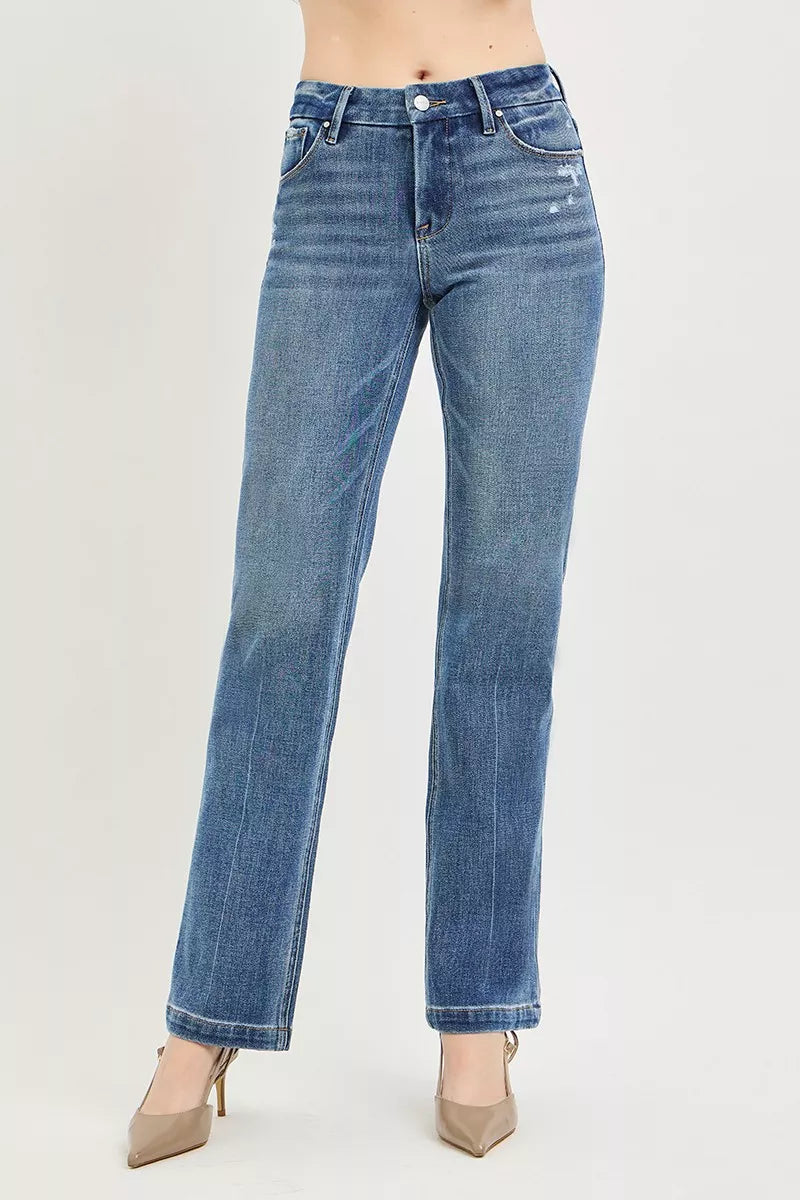 Tummy Control 4way Stretch Mid Rise Straight Crease Line in Medium for Women