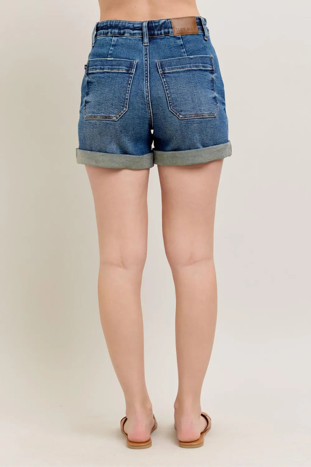 High Rise Cuff Denim Shorts Plus Size in Dark for Women