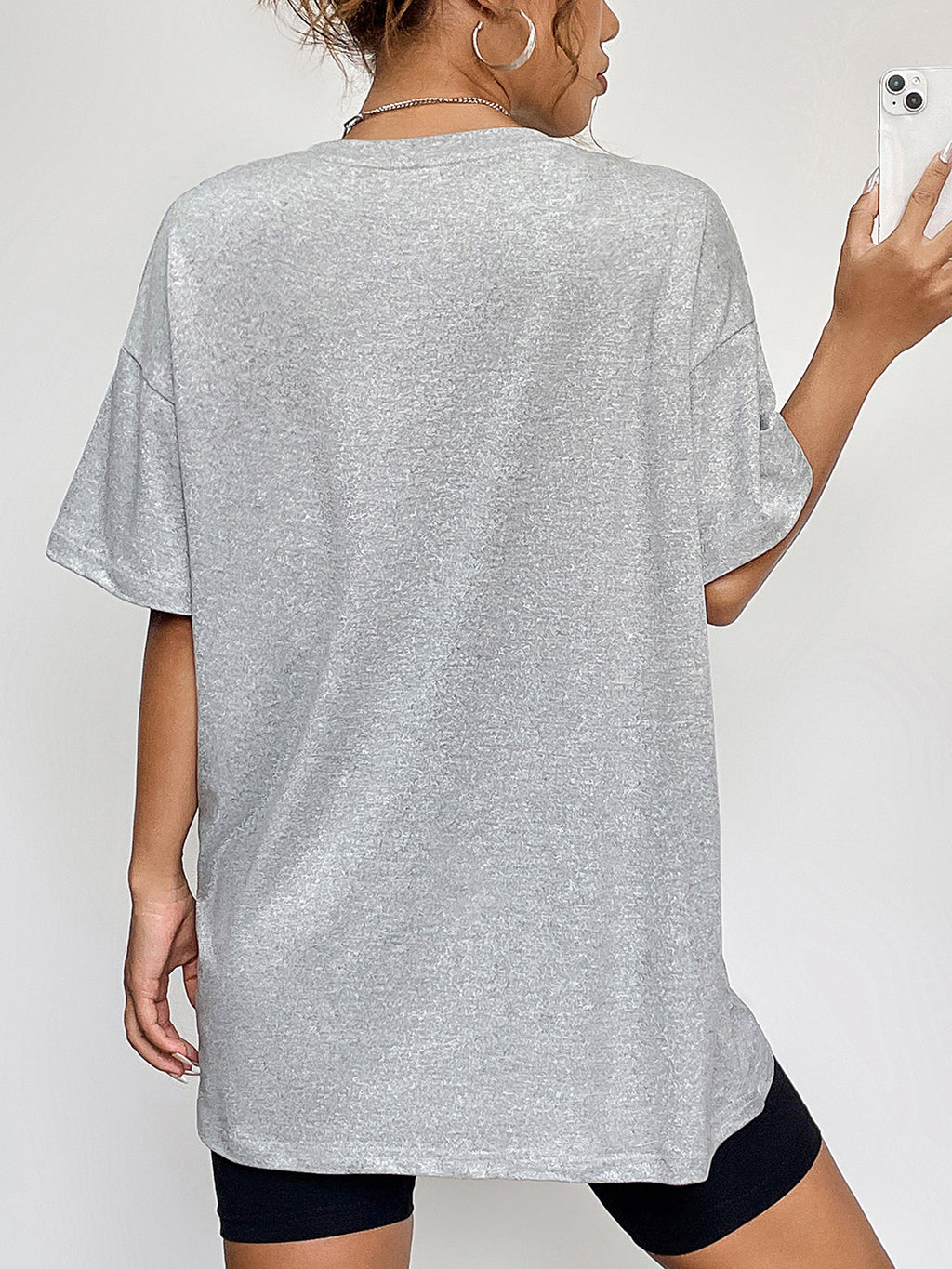 Round Neck Short Sleeve Never Better Graphic T-Shirt in Cloudy Blue for Women