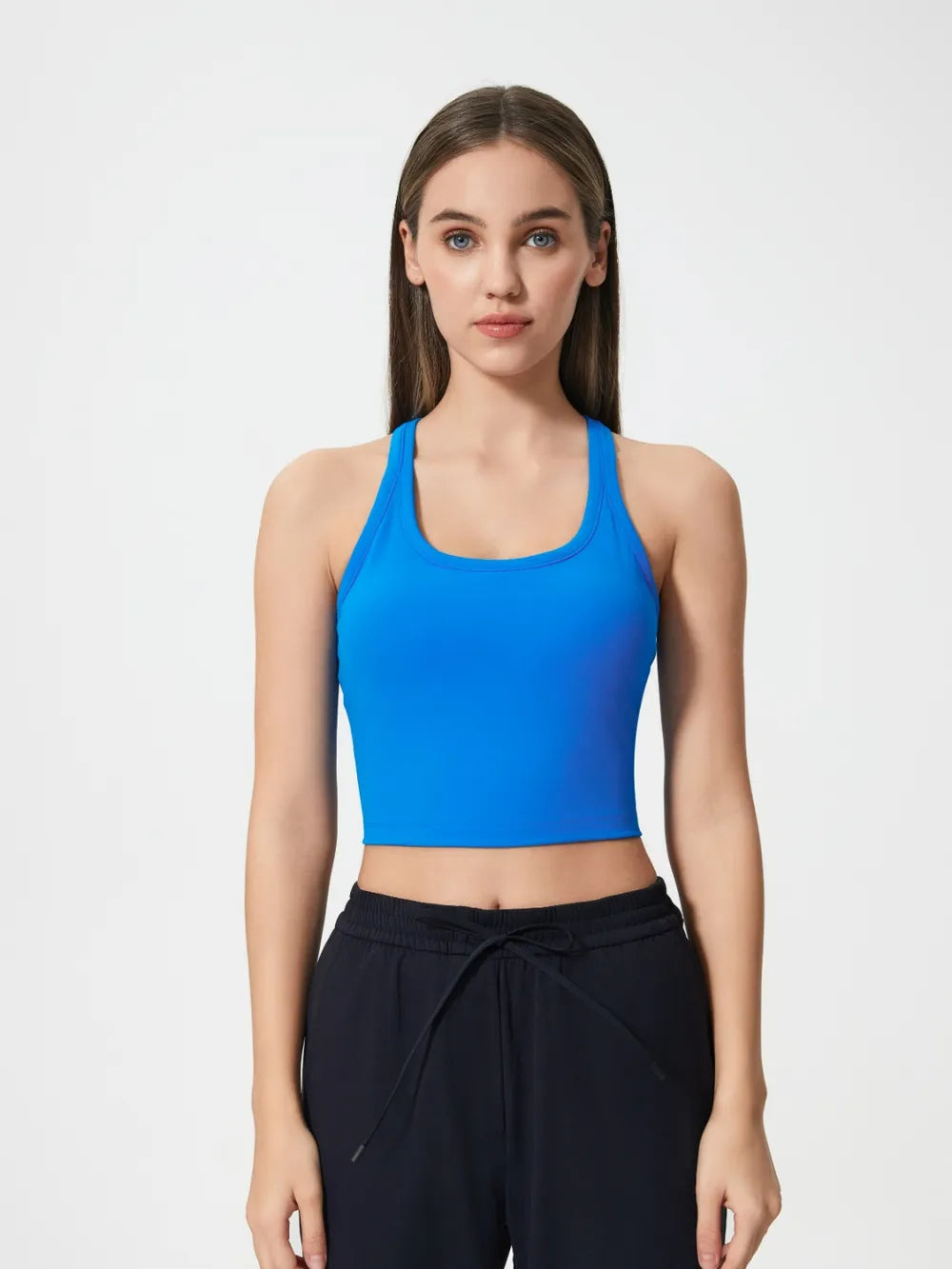 Scoop Neck Active Tank with Detachable Chest Pads in Royal Blue for Women