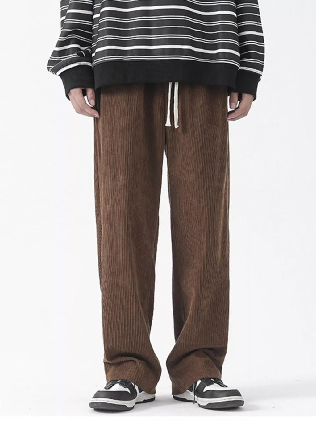 Drawstring Wide Leg Corduroy Pants Plus Size in Black for Men
