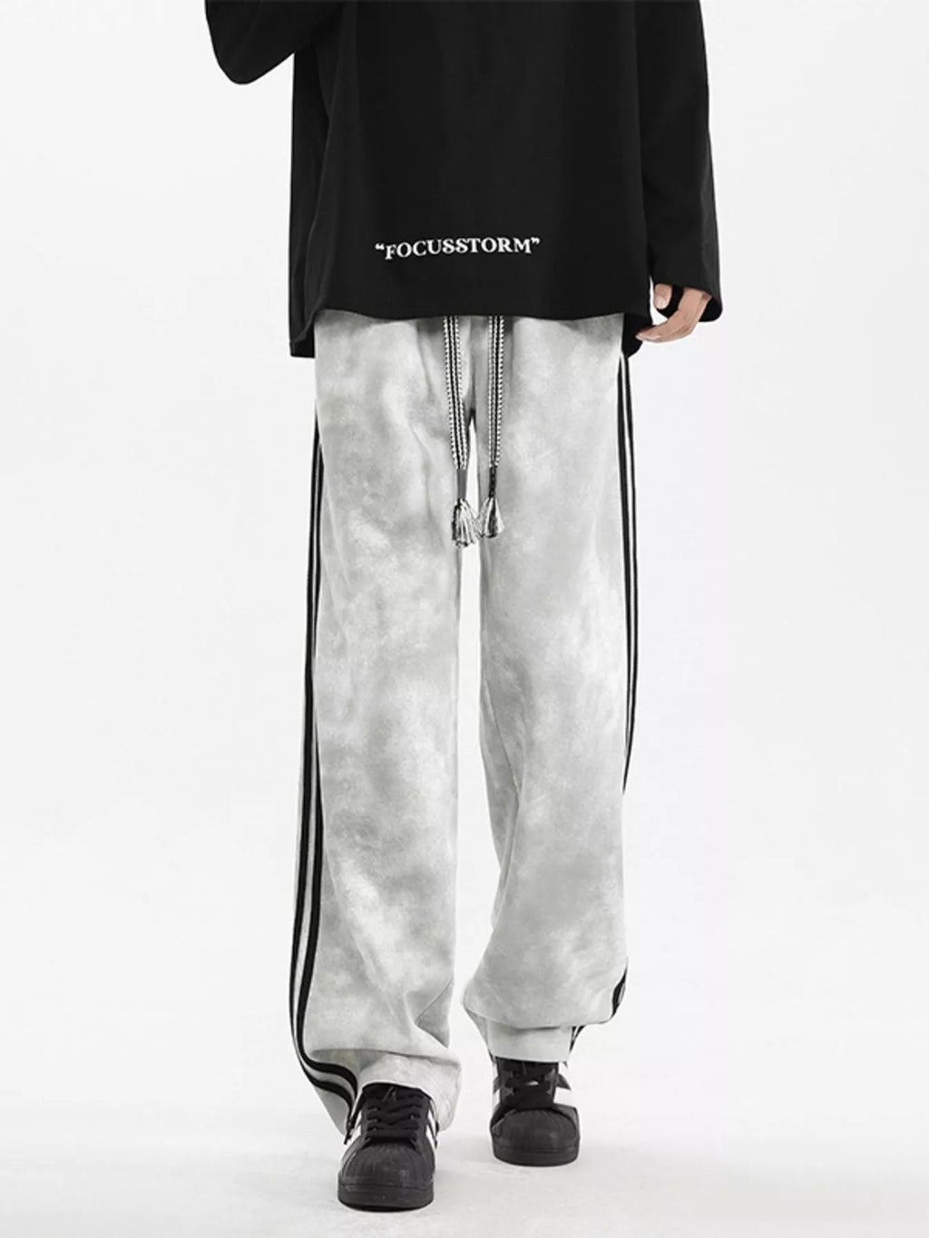 Plus Size Drawstring Loose Fit Pants in Gray for Men