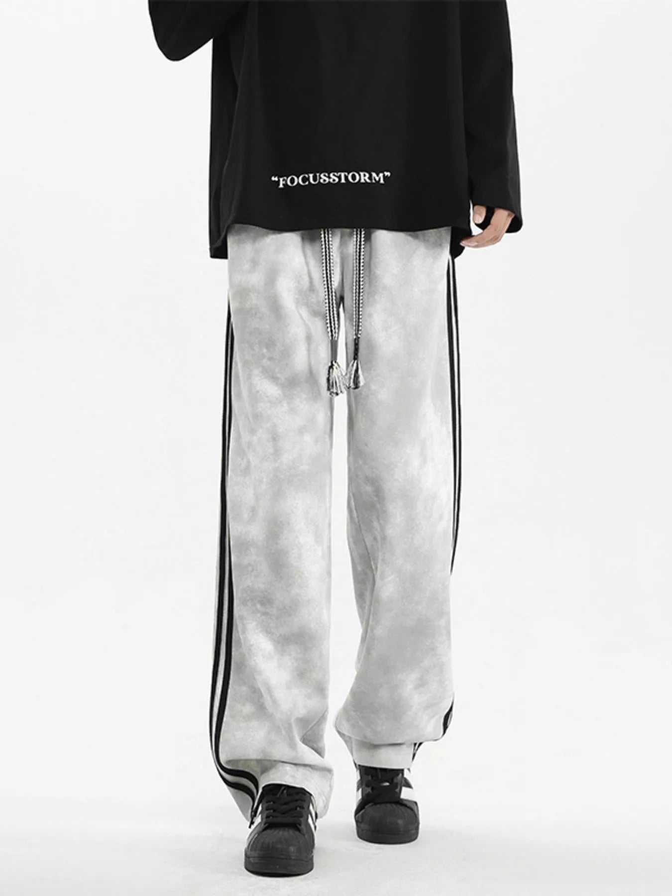 Plus Size Drawstring Loose Fit Pants in Gray for Men