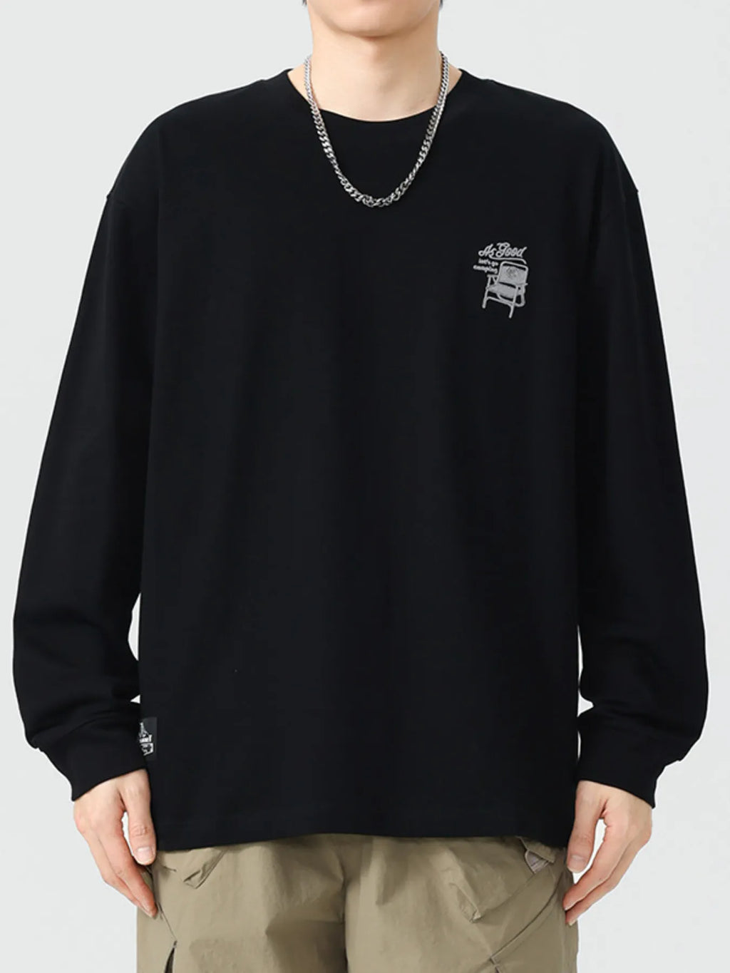 Plus Size Round Neck Long Sleeve T-Shirt in Military Green for Men