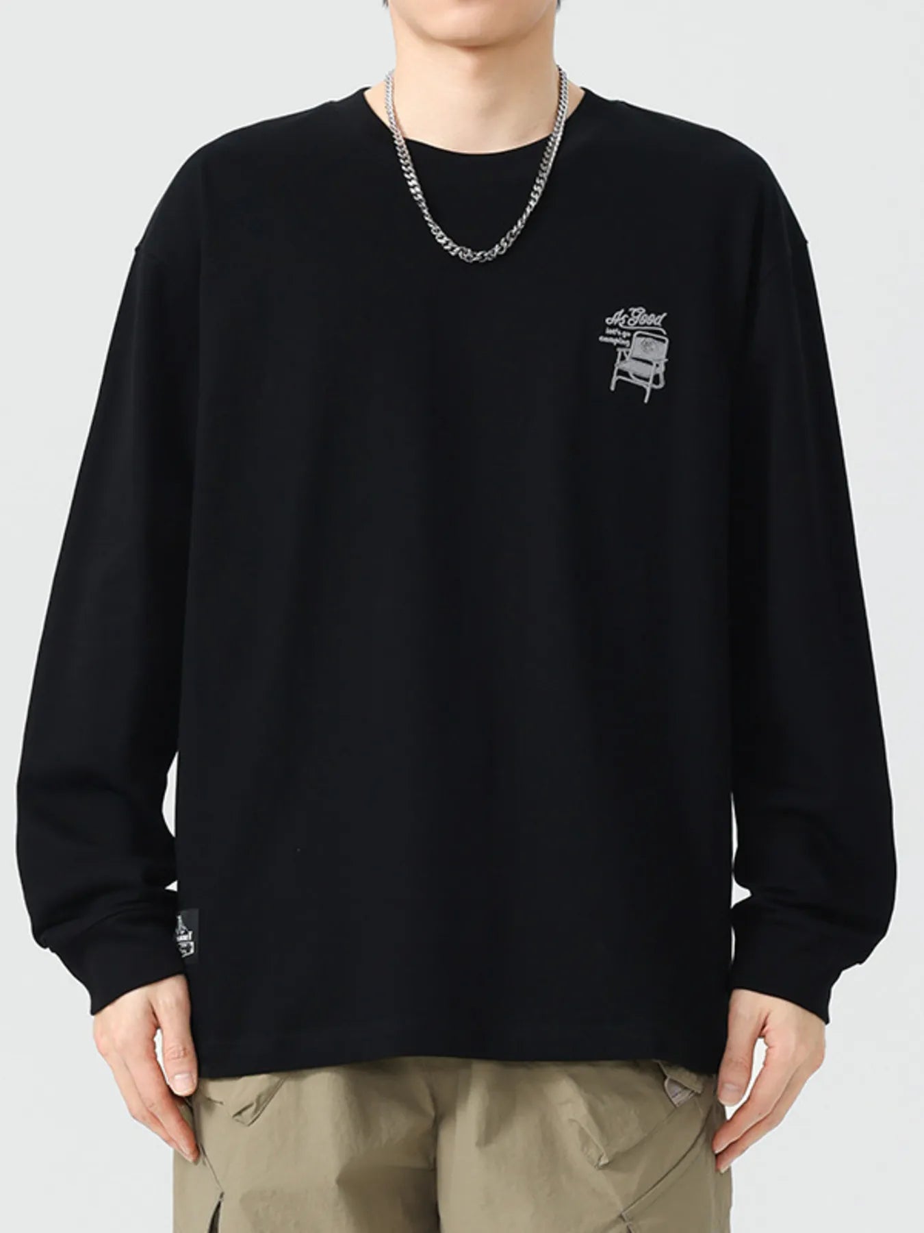 Plus Size Round Neck Long Sleeve T-Shirt in Military Green for Men