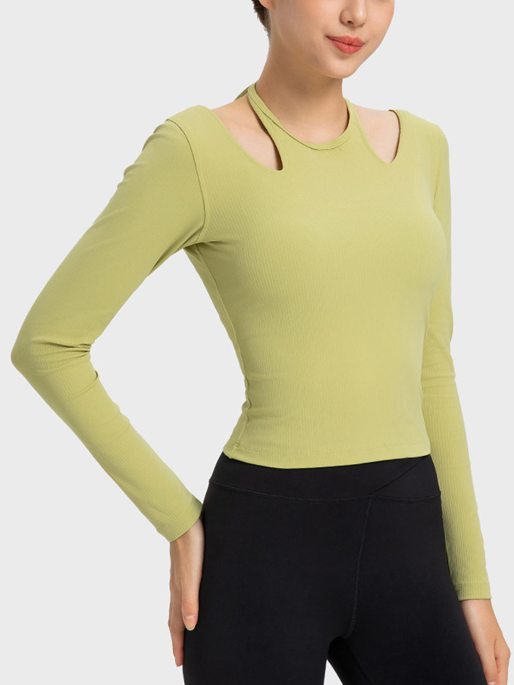 Halter Neck Long Sleeve Sporty Top in Hot Pink for Women