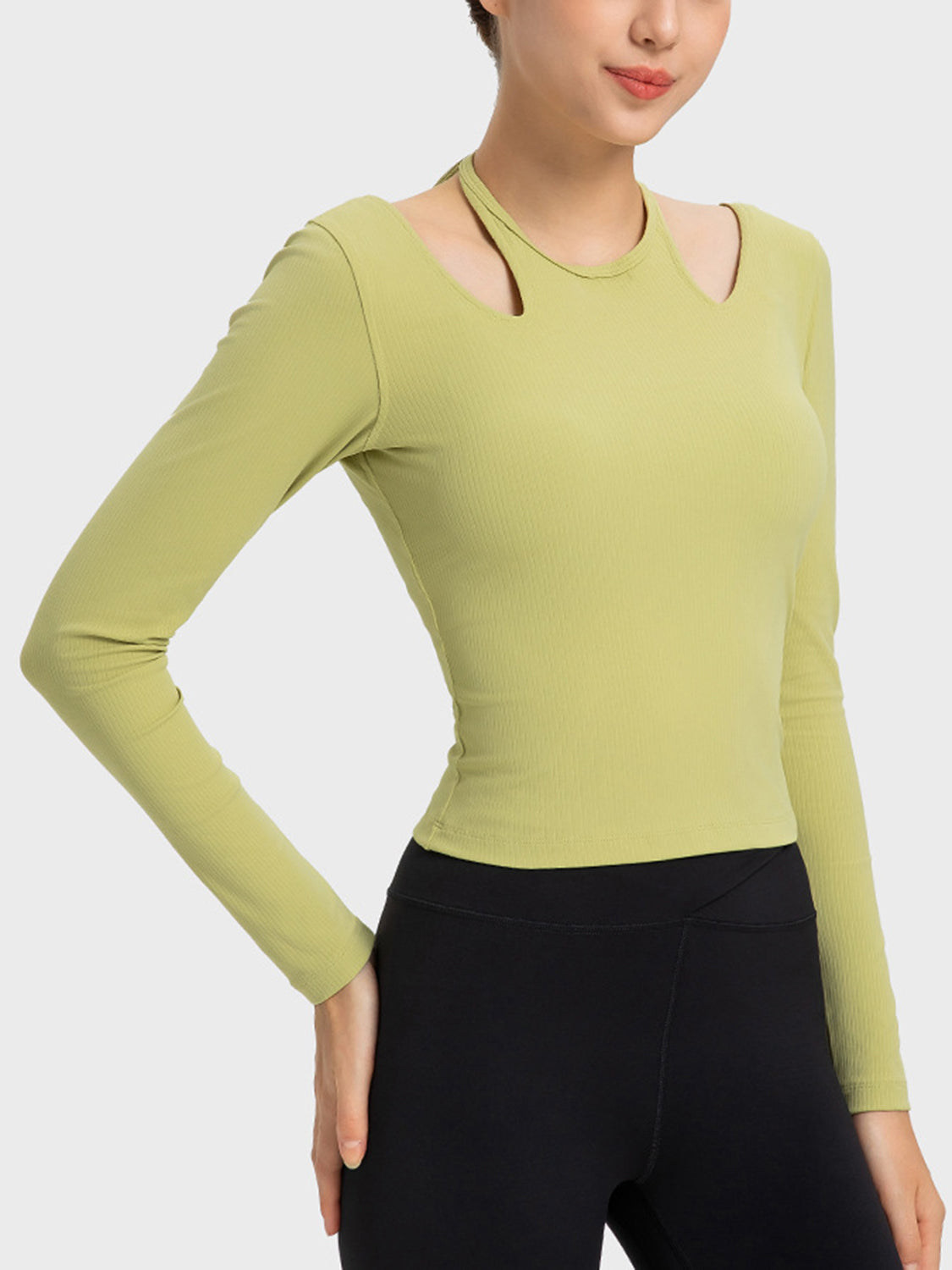 Halter Neck Long Sleeve Sporty Top in Hot Pink for Women