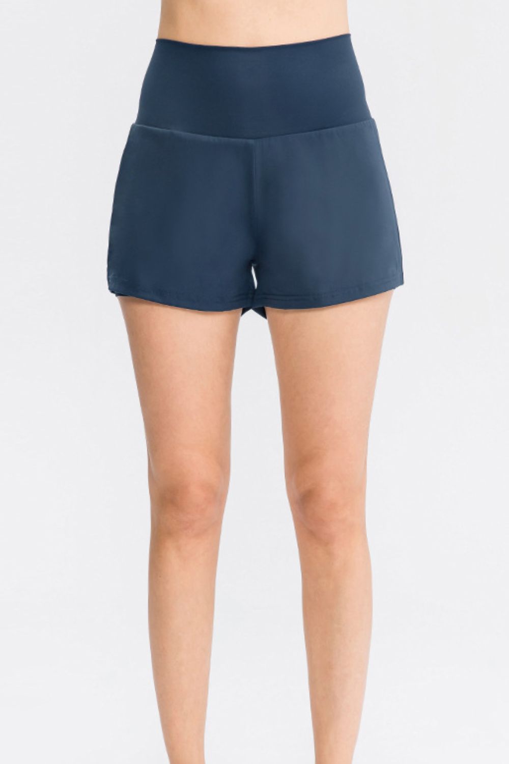 Wide Waistband Sports Shorts with Pockets in Deep Teal for Women