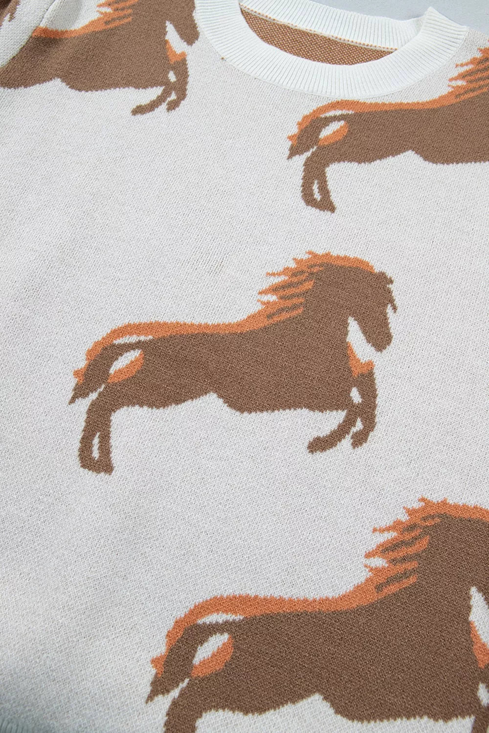 Western Horse Short Puff Sleeve Sweater for Women