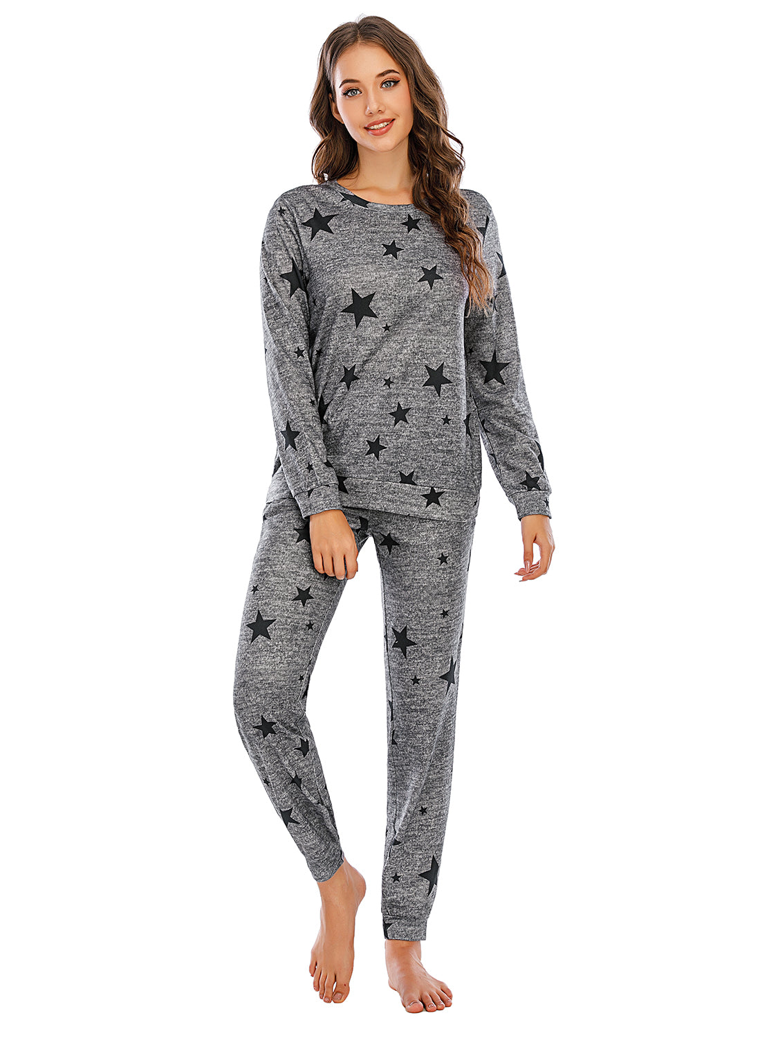 Star Top and Pants Lounge Set in Heather Gray for Women