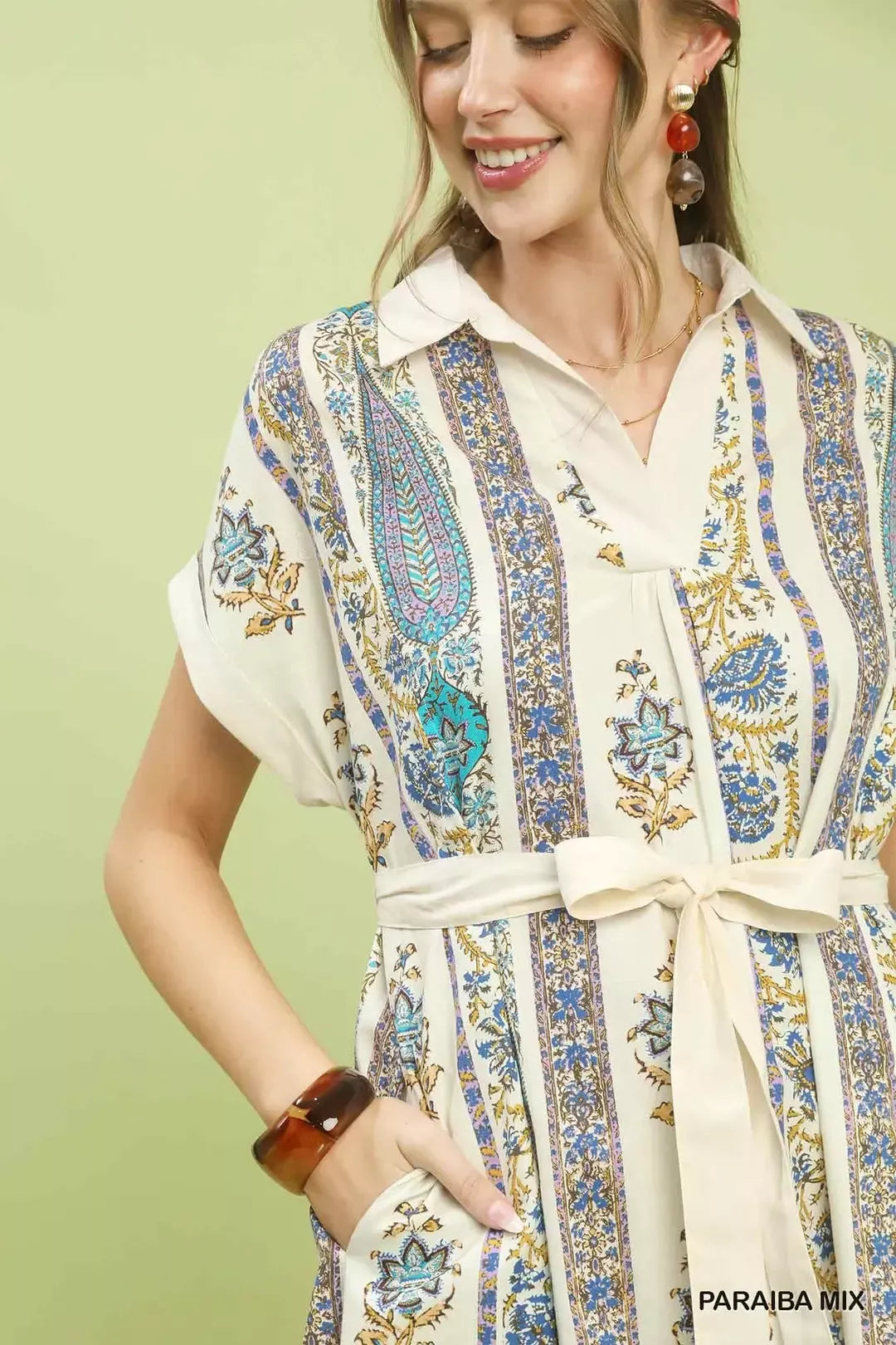Vertical Print Tie Waist Midi Dress for Women