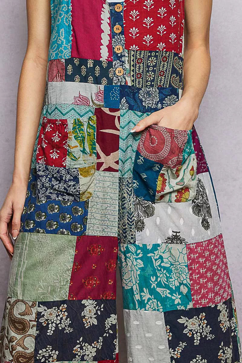 Sleeveless Patchwork Wide Leg Jumpsuit for Women