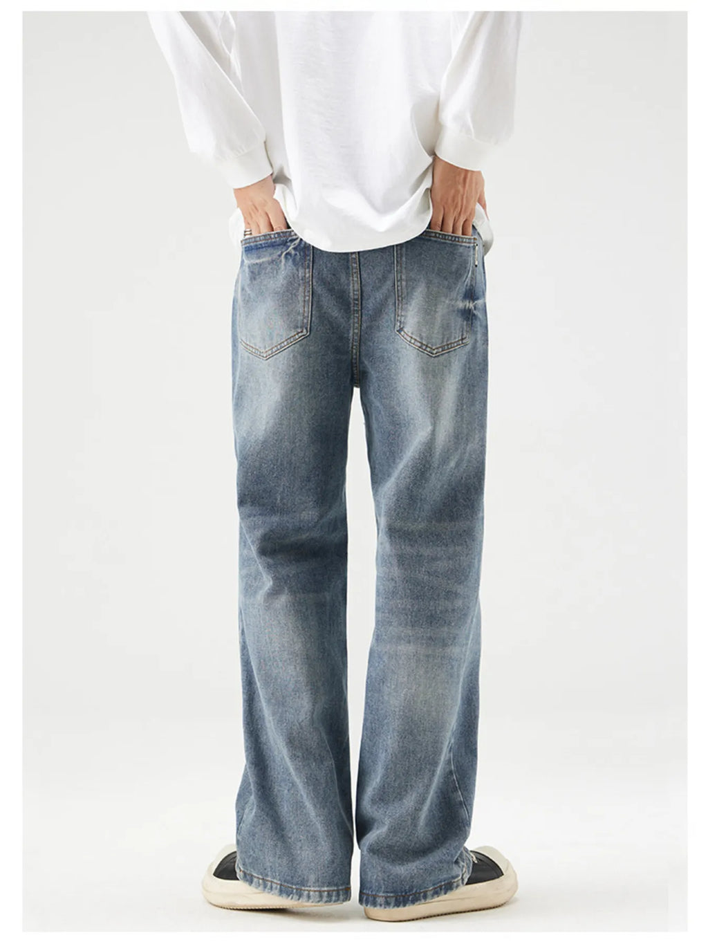 Plus Size Wash Wide Leg Relaxed Fit Jeans in Blue for Men