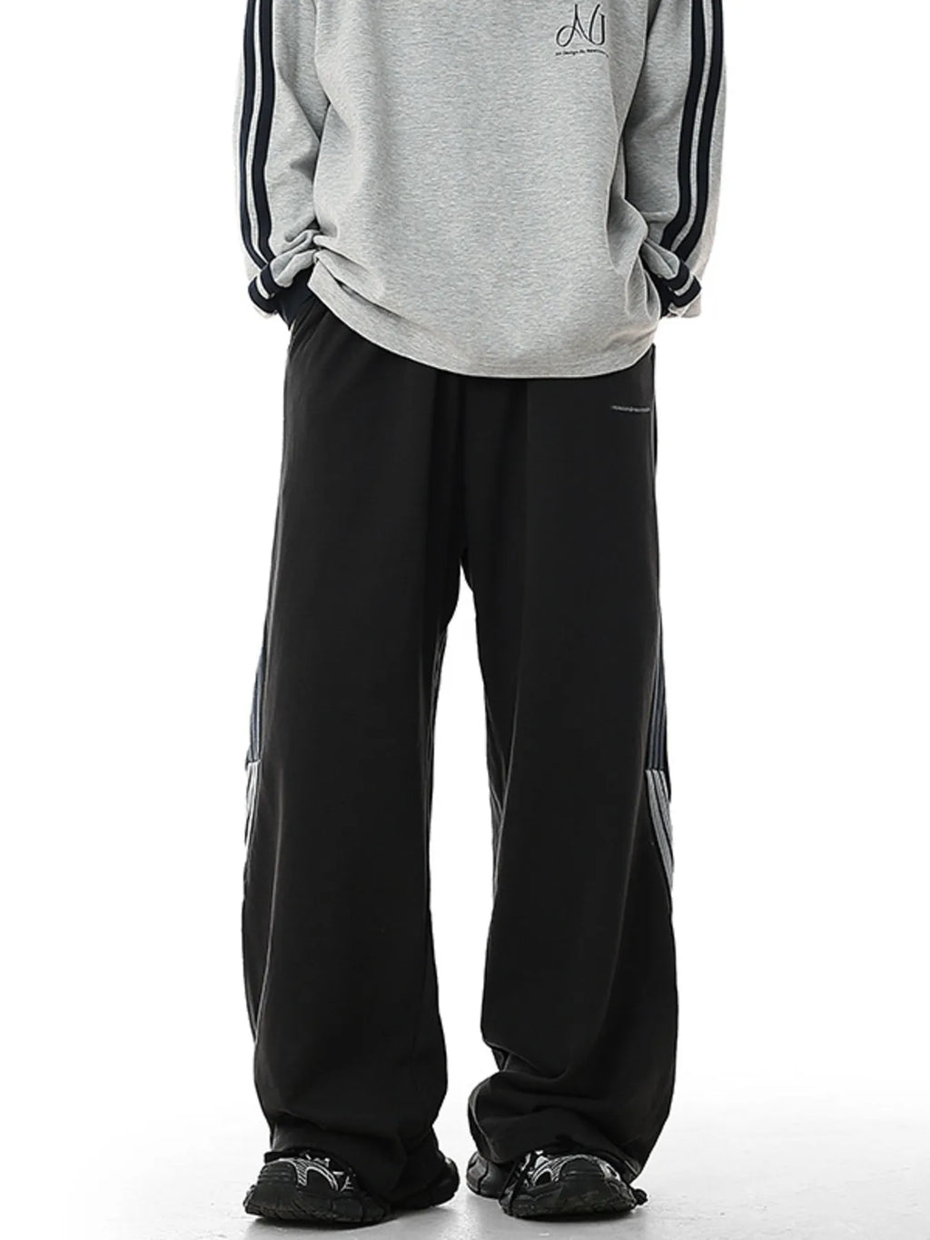 Plus Size Side Striped Relaxed Fit Casual Pants in Light Gray for Men