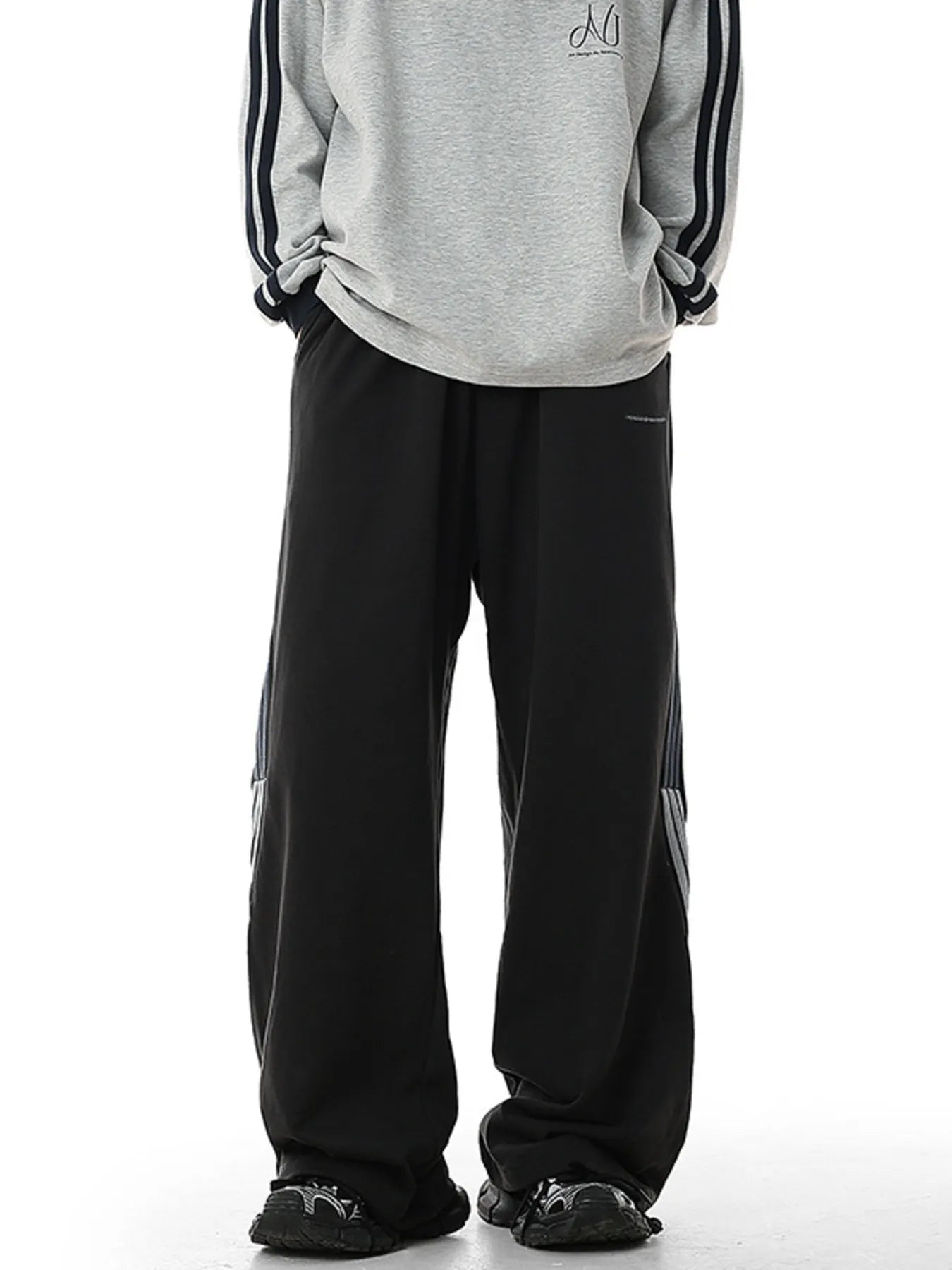 Plus Size Side Striped Relaxed Fit Casual Pants in Light Gray for Men