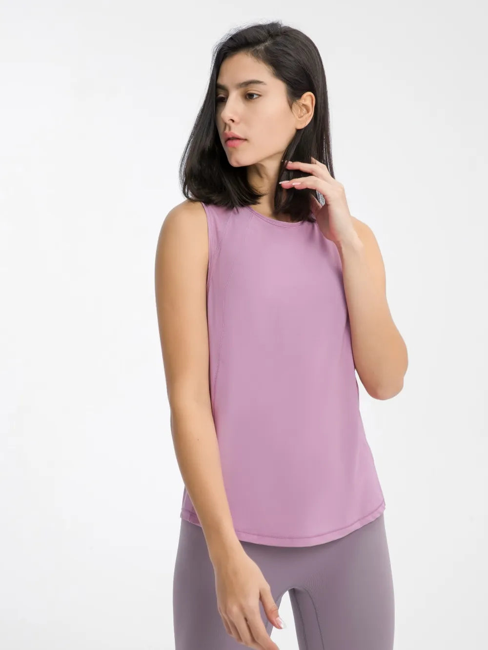 Cutout Back Round Neck Active Tank in Baby Blue for Women