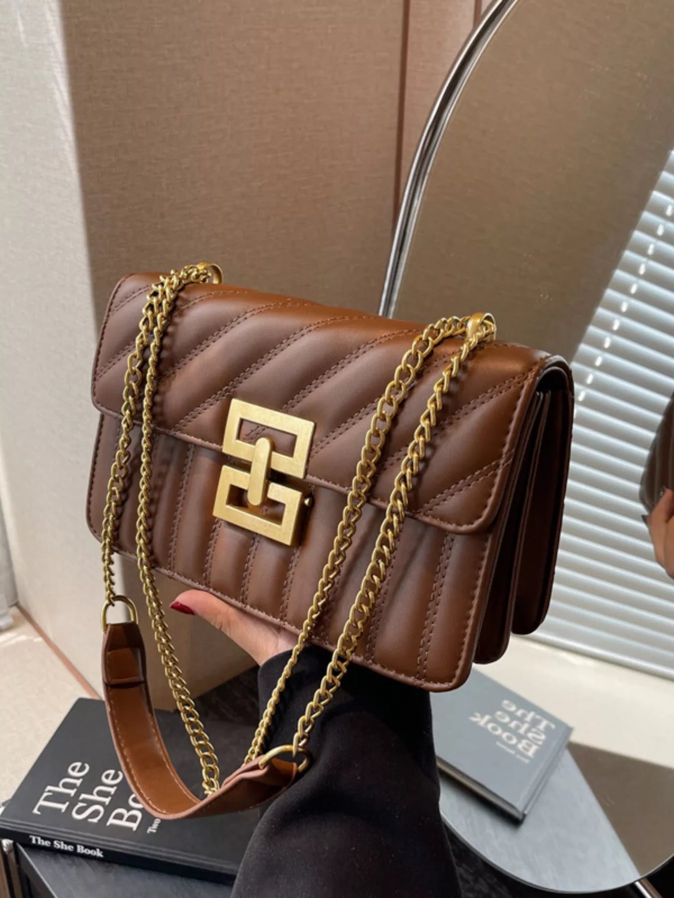 Quilted Flap Chain Crossbody Bag in Brown for Women