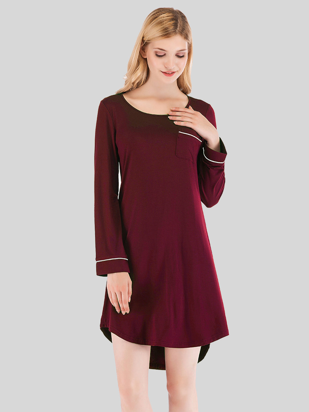 Round Neck Night Dress with Pocket in Dark Navy for Women
