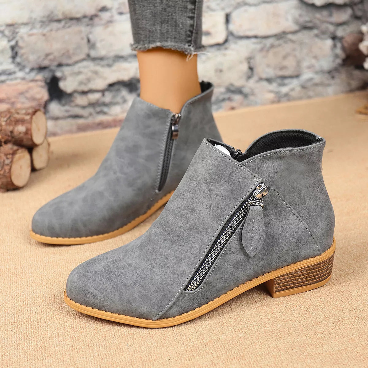 Size Zipper Block Heels Boots in White for Women