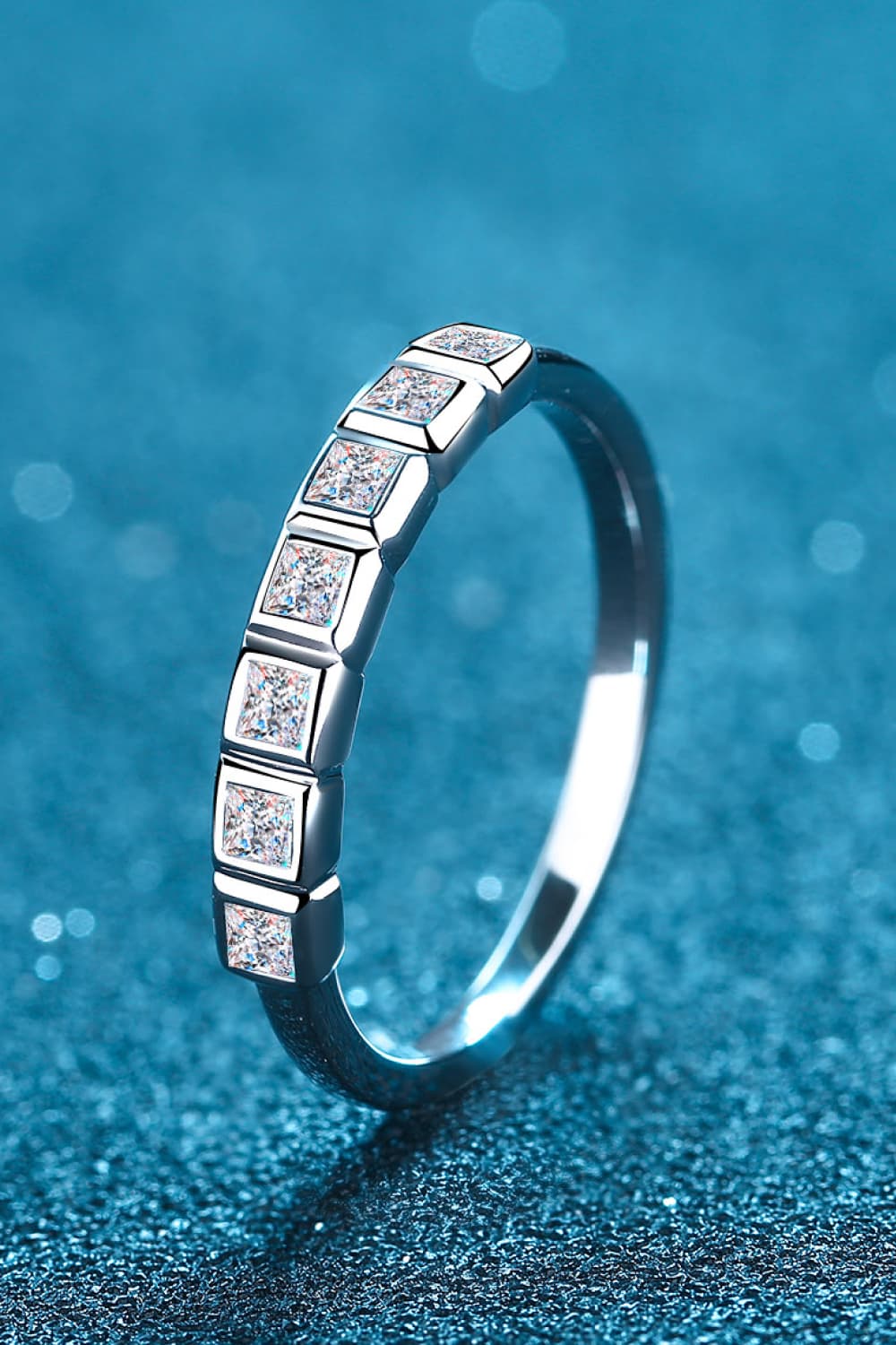 Moissanite Rhodium-Plated Half-Eternity Ring in Classic in Silver for Women