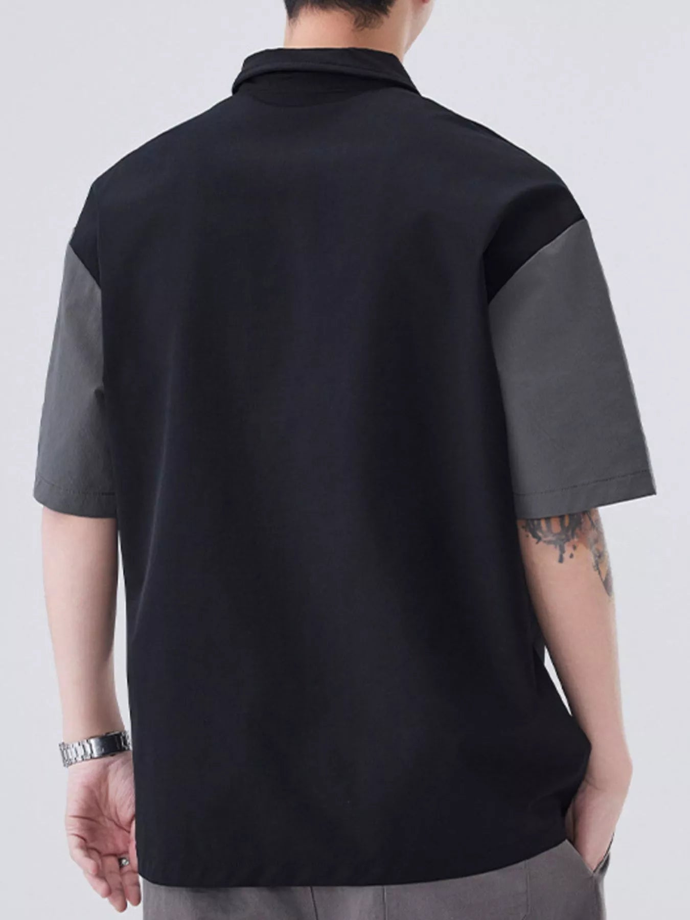 Plus Size Button Detail Short Sleeve Casual Polo in Green for Men