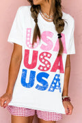 Letter Graphic Round Neck Short Sleeve T-Shirt in Relaxed in White for Women