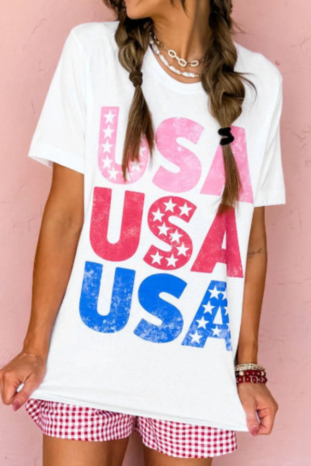 Letter Graphic Round Neck Short Sleeve T-Shirt in Relaxed in White for Women