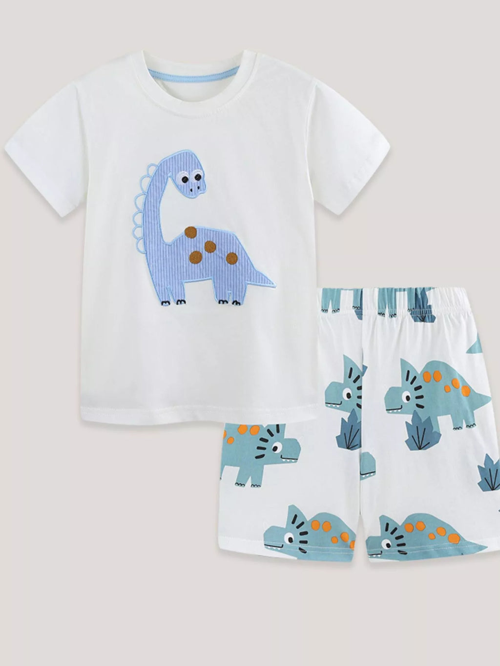 Dinosaur Applique Two-Piece Set in White for Boys