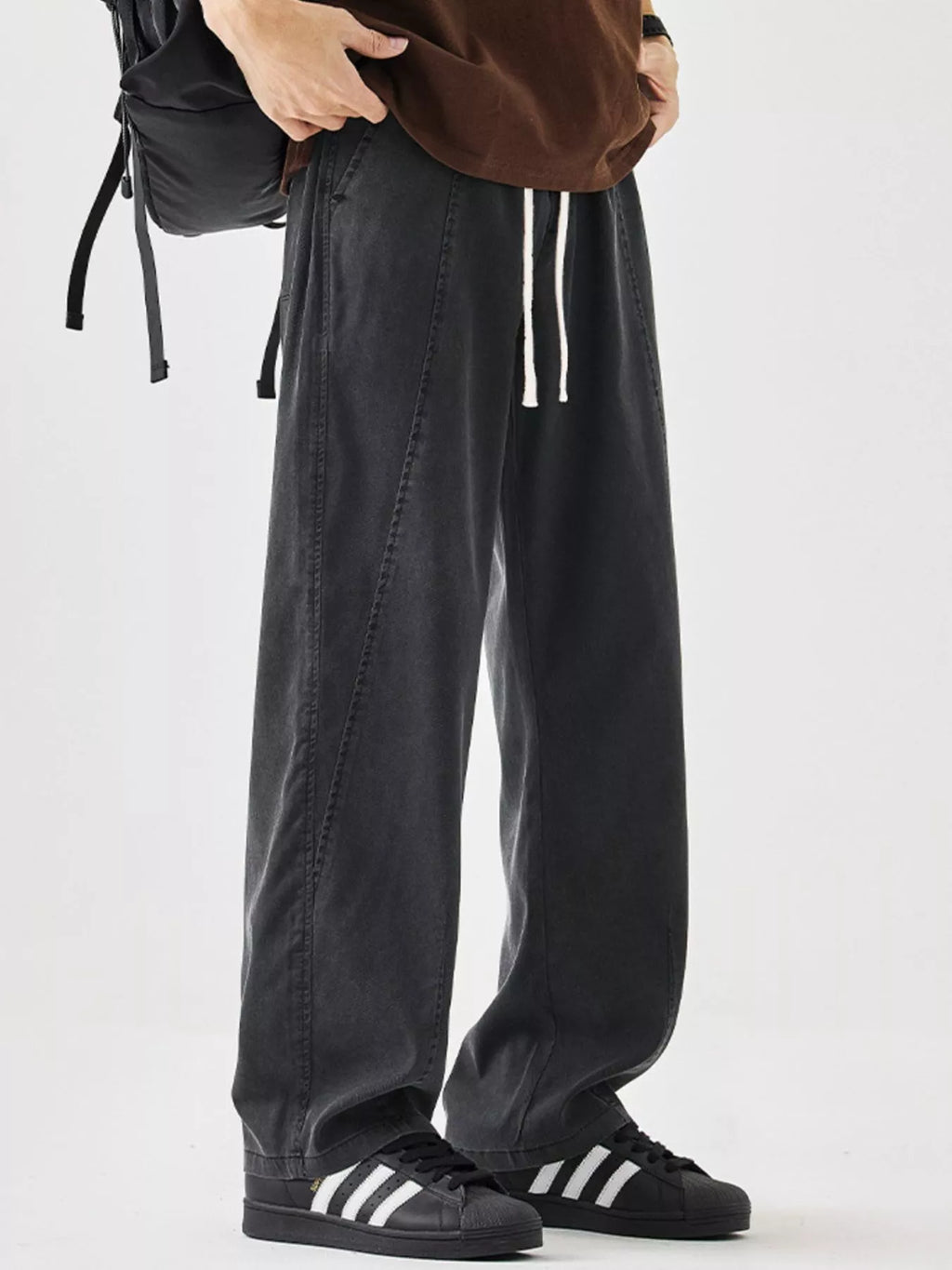 Plus Size Casual Loose Wide Leg Pants in Gray for Men
