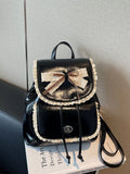 Lace Trim Bow Decor Backpack Bag in Black for Women
